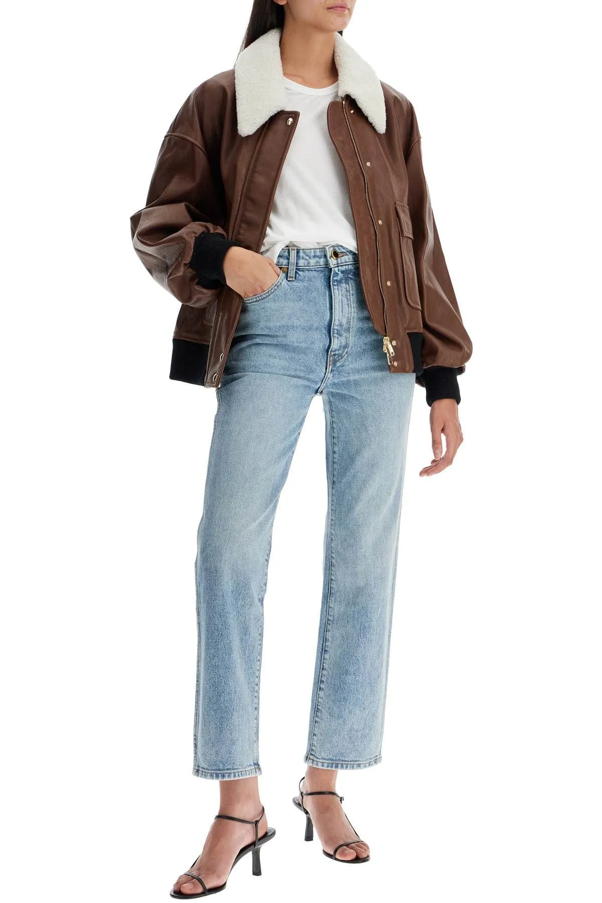 Bomber in pelle 'Shellar' con colletto in shearling