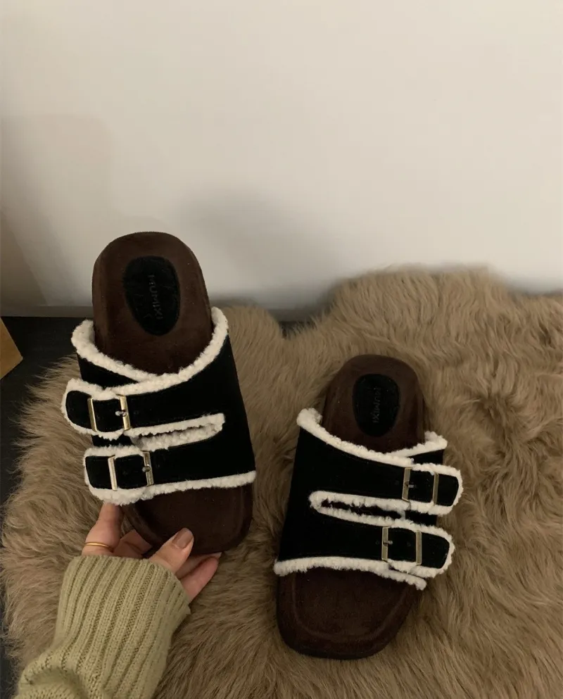 Comfortable And Casual Soft-soled Plush Slippers For Autumn And Winter Outerwear, Thick-soled Furry Shoes, Women's Shoes