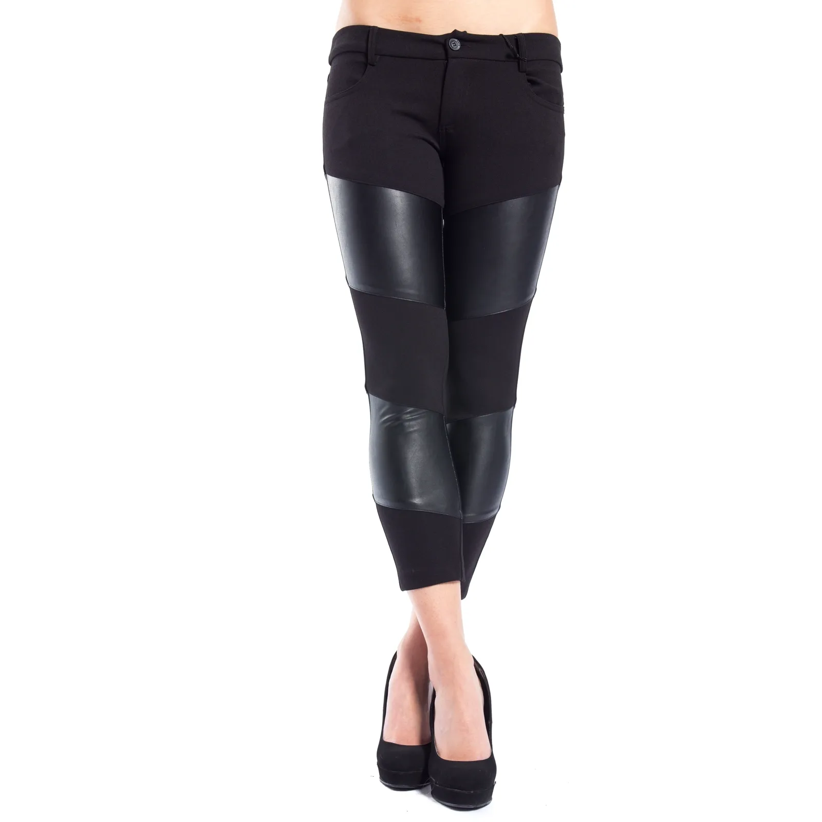 DENNY ROSE Pantalone con dett. ecopelle NERO 52DR22008