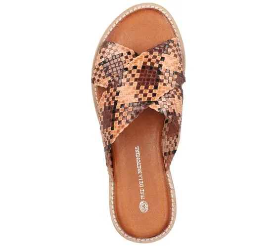FRED DELA BRETONIERE sandalo sabot da donna in vera pelle con cinturino effetto serpente 170010153 marrone