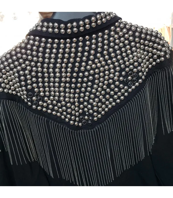 Giubbino black fringe studs