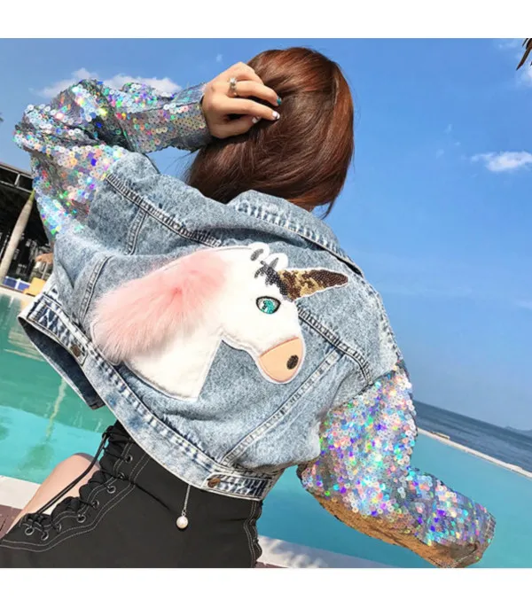 Giubbino denim unicorn