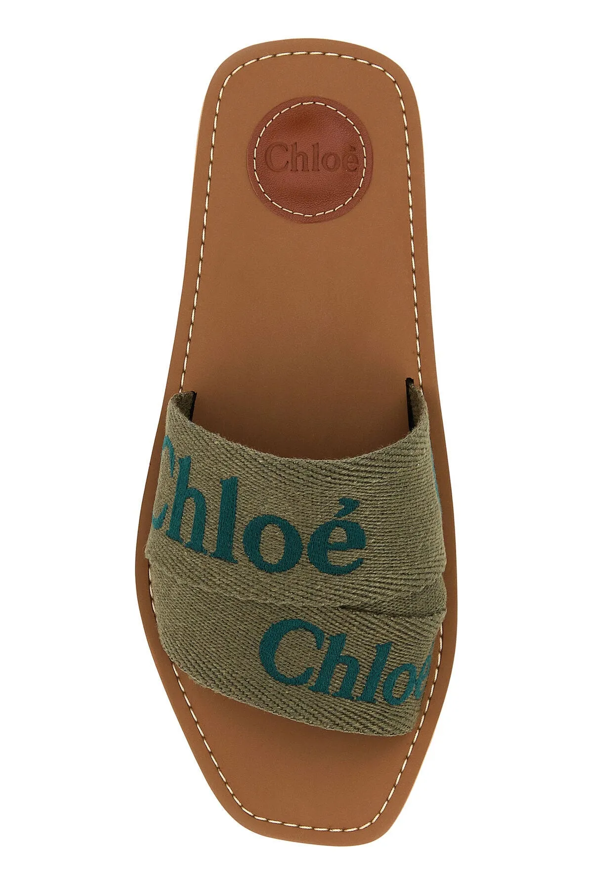 Khaki linen Woody slippers    