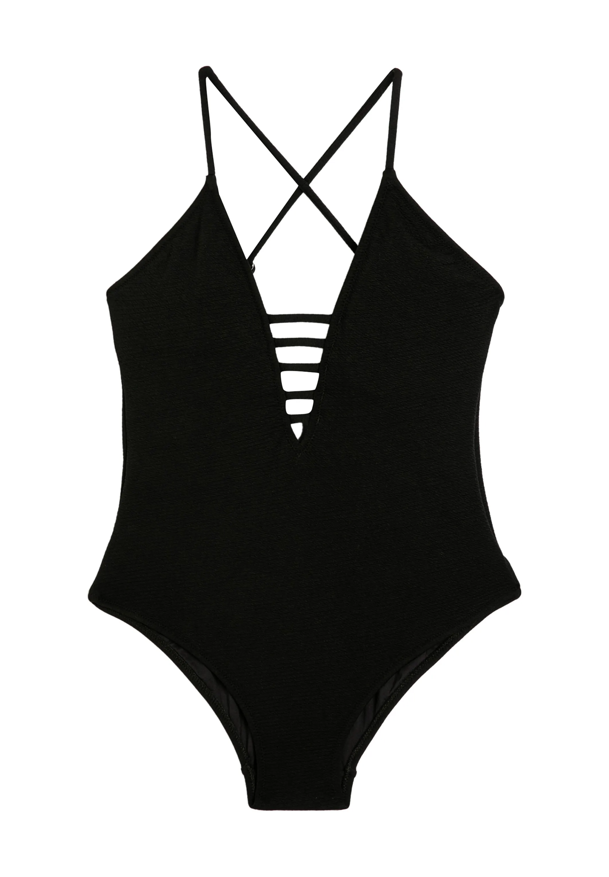 PADDED STRAPPY BINDING DETAIL DEEP V NECK - Costume da bagno