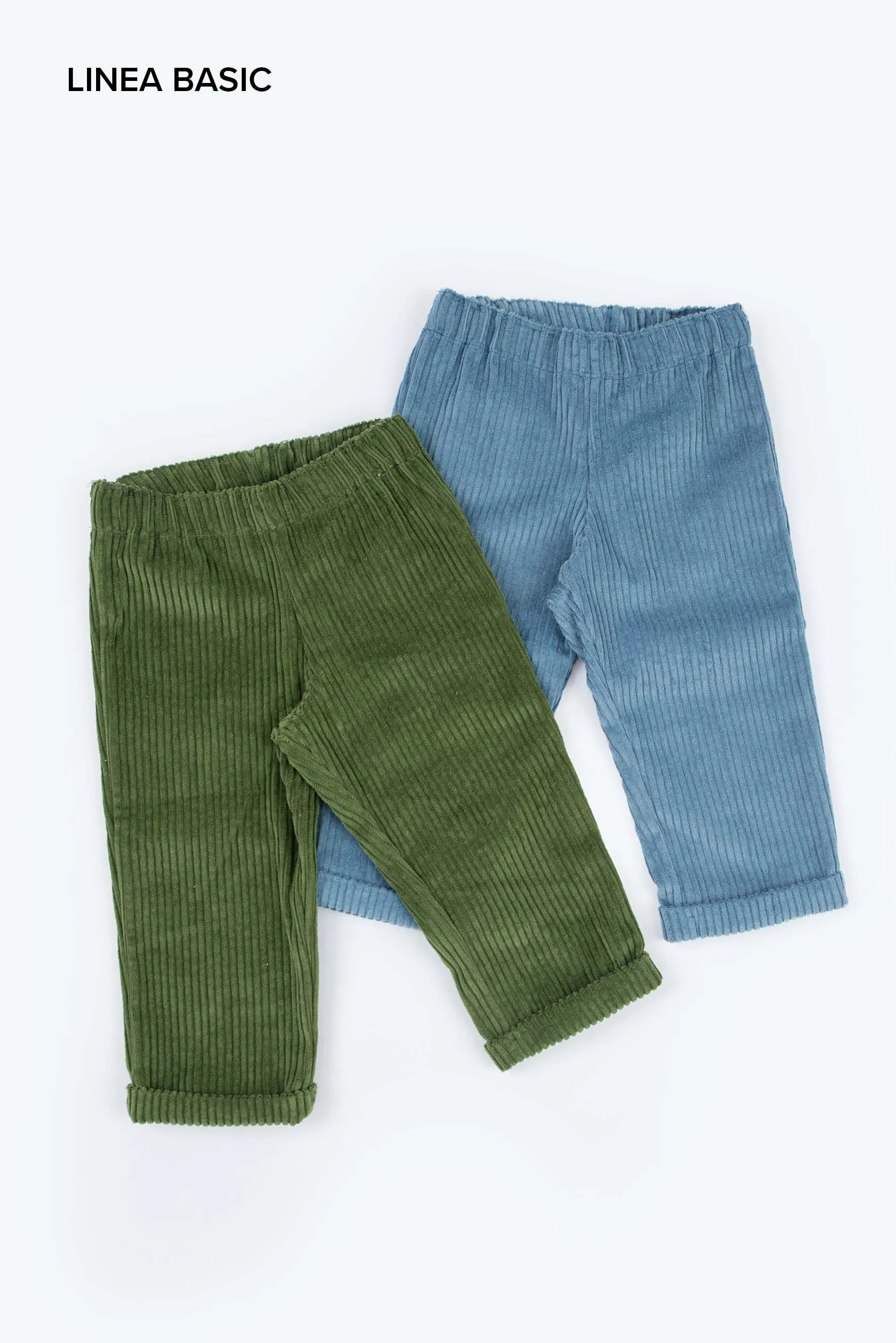 Pantaloni asilo unisex velluto verde e avio