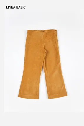 Pantaloni bambina a zampa in velluto a coste senape