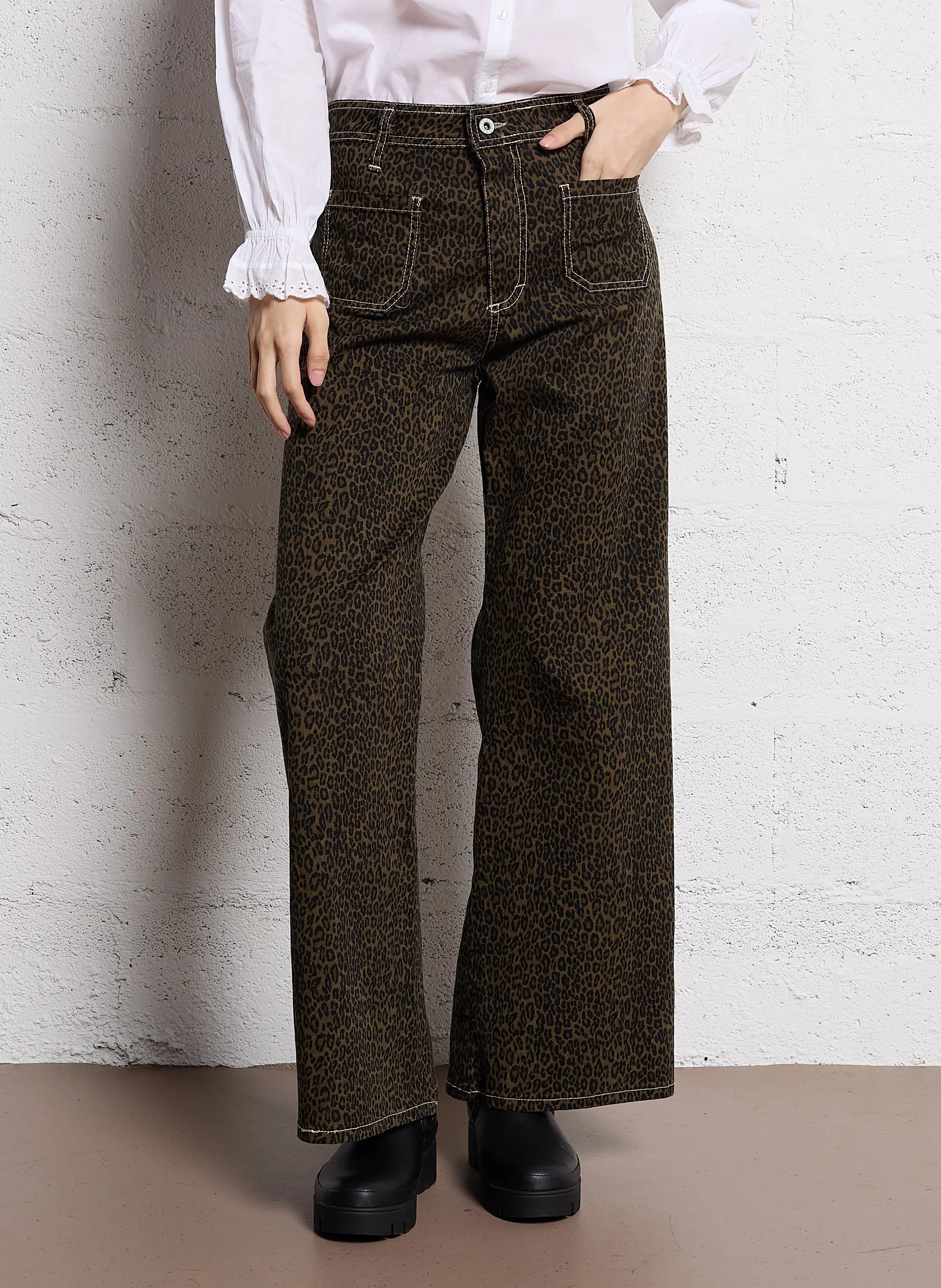  PLEASE   Pantalone dritto stampato | Marrone