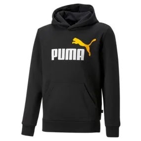Puma Felpa da ragazzo con cappuccio e tasca anteriore a marsupio ESS+ 2 Col Big Logo Hoodie FL B 586987 54 Black-Tangerine