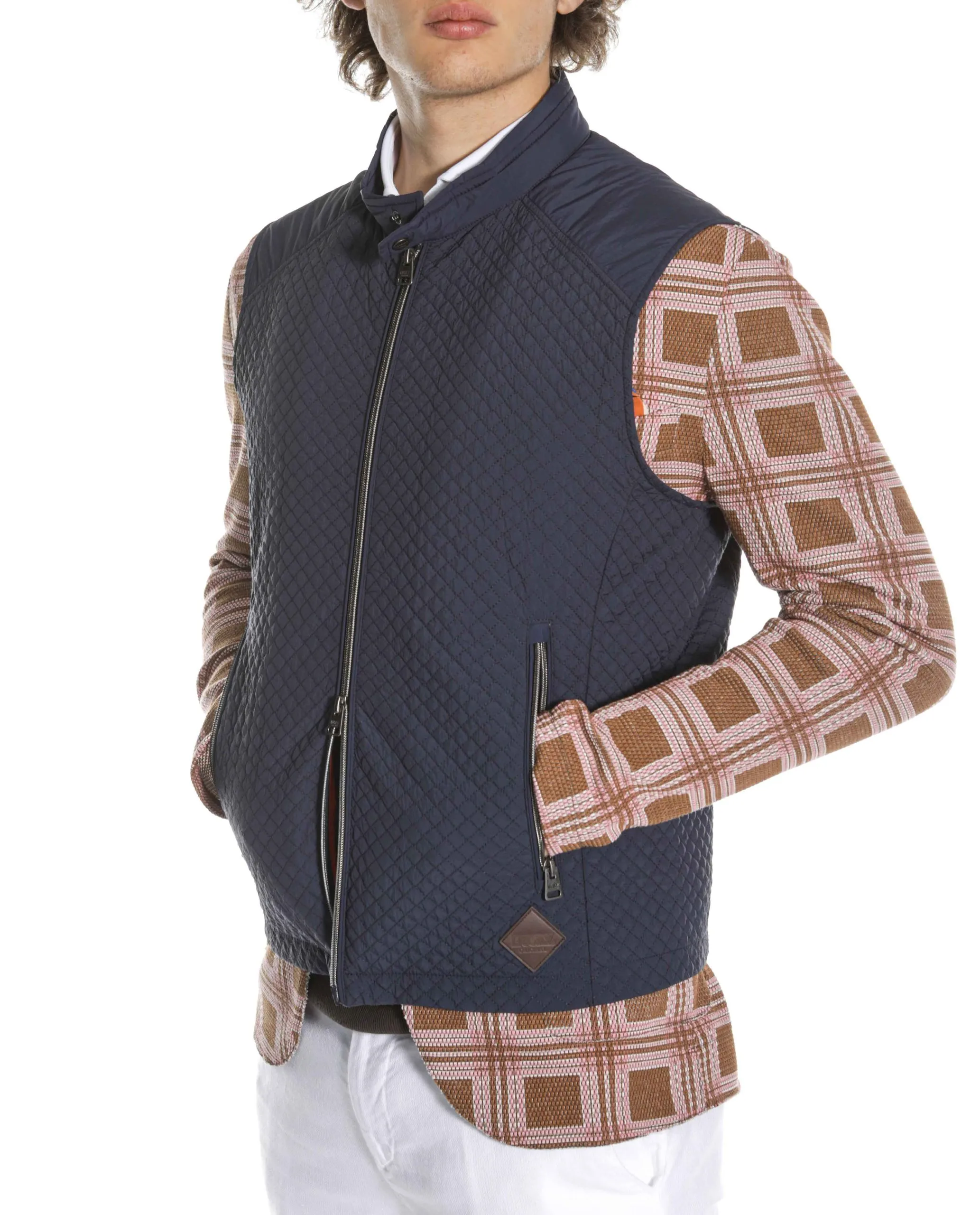 Smanicato con zip in micro trapunta blu  | Husky