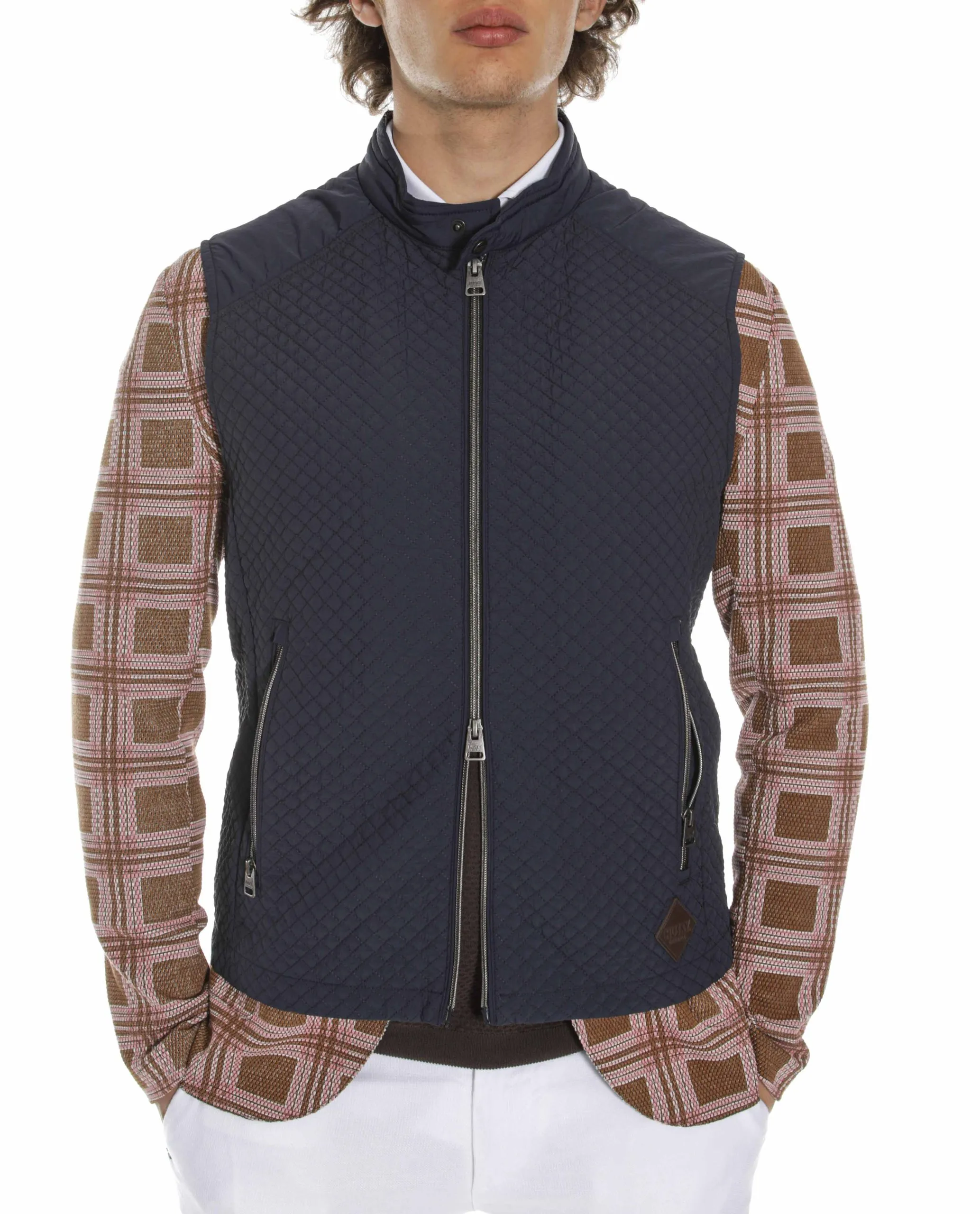 Smanicato con zip in micro trapunta blu  | Husky