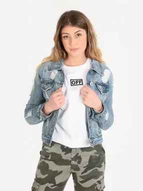 Solada Veste en jean femme avec déchirures
