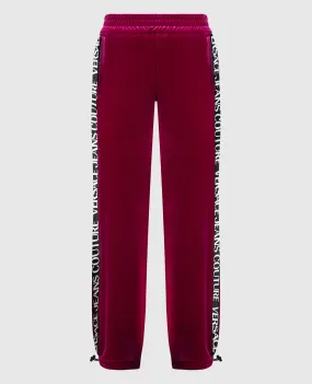 Versace Jeans Couture Pantaloni della tuta in velluto bordeaux con strisce logate 73HAA321J0008